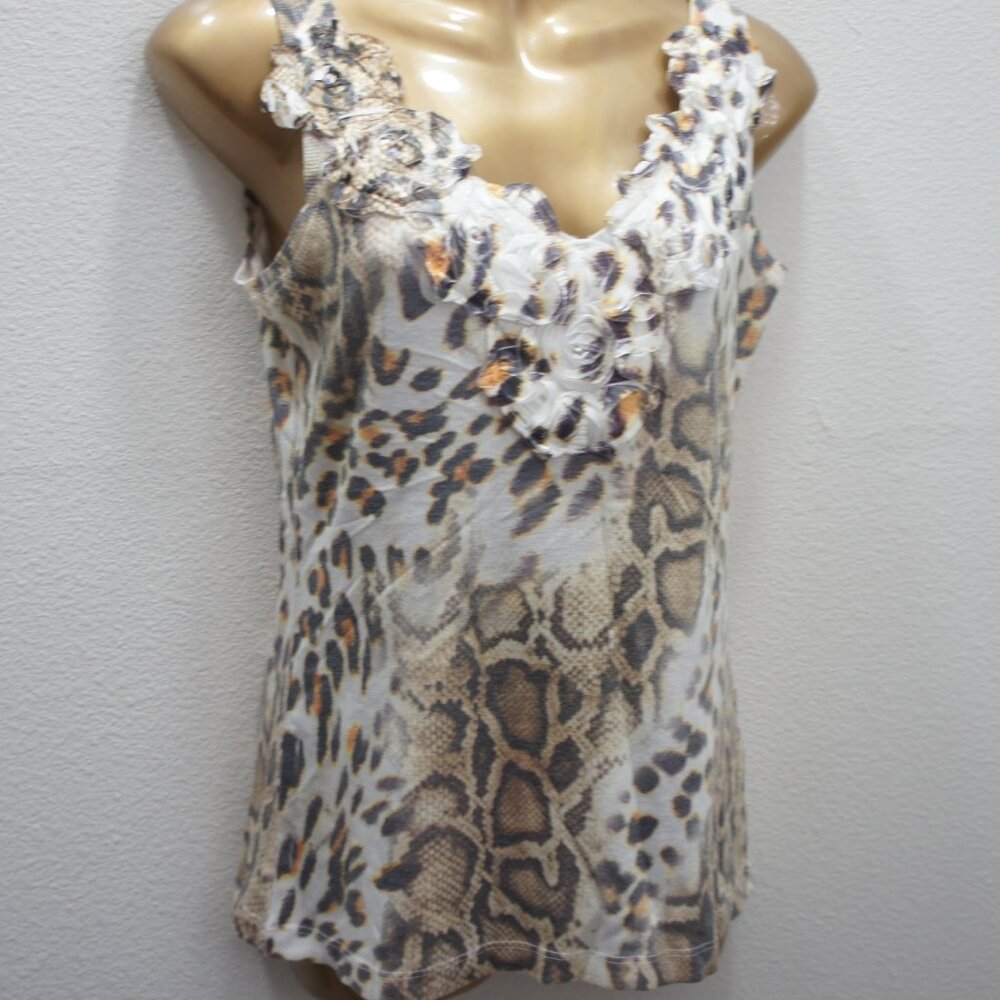 Boston proper ribbed satin rose w/jewel accent tank top size S
